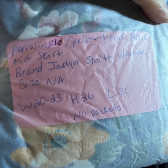 Blue floral midi skirt with button front   Measurements: Waist 40-46 in. - Picture 2 of 4